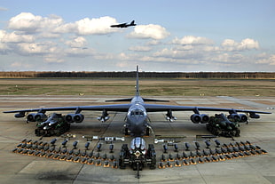 black airplane, airplane, bombs, Bomber, Boeing B-52 Stratofortress HD wallpaper