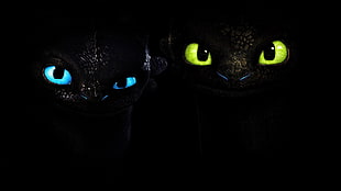 two blue and yellow eyes Toothless illustration HD wallpaper