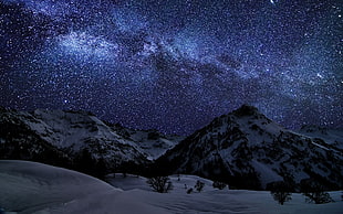 landscape photograph of mountain and stars, nature, digital art, space, space art