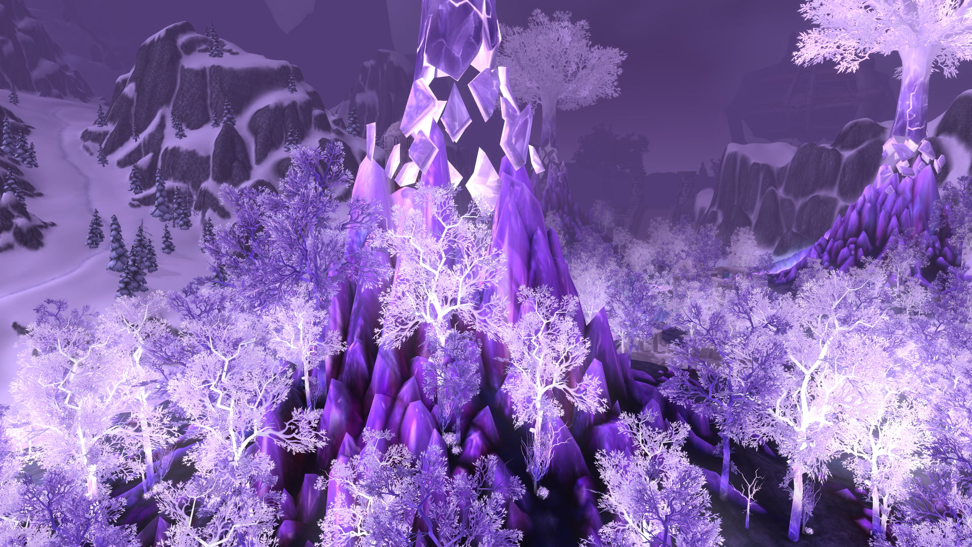 purple mountains and trees digital wallpaper, blue, World of Warcraft, Blizzard Entertainment, video games