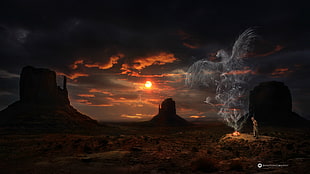 rock formation digital wallpaper, Desktopography, sunset, mountains, western
