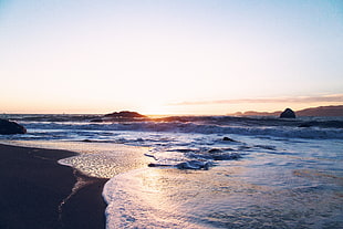 scenery of seashore during dusk HD wallpaper
