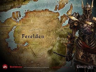 Dragon Age Ferelden map wallpaper, video games, Dragon Age, Dragon Age: Origins, map