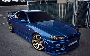 blue coupe, Nissan, skyline, Nissan Skyline GT-R R34, GT-R