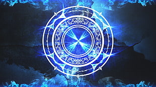 round blue light emblem wallpaper, digital art
