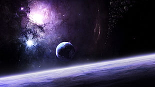 round blue planet, space, planet, Moon, galaxy HD wallpaper