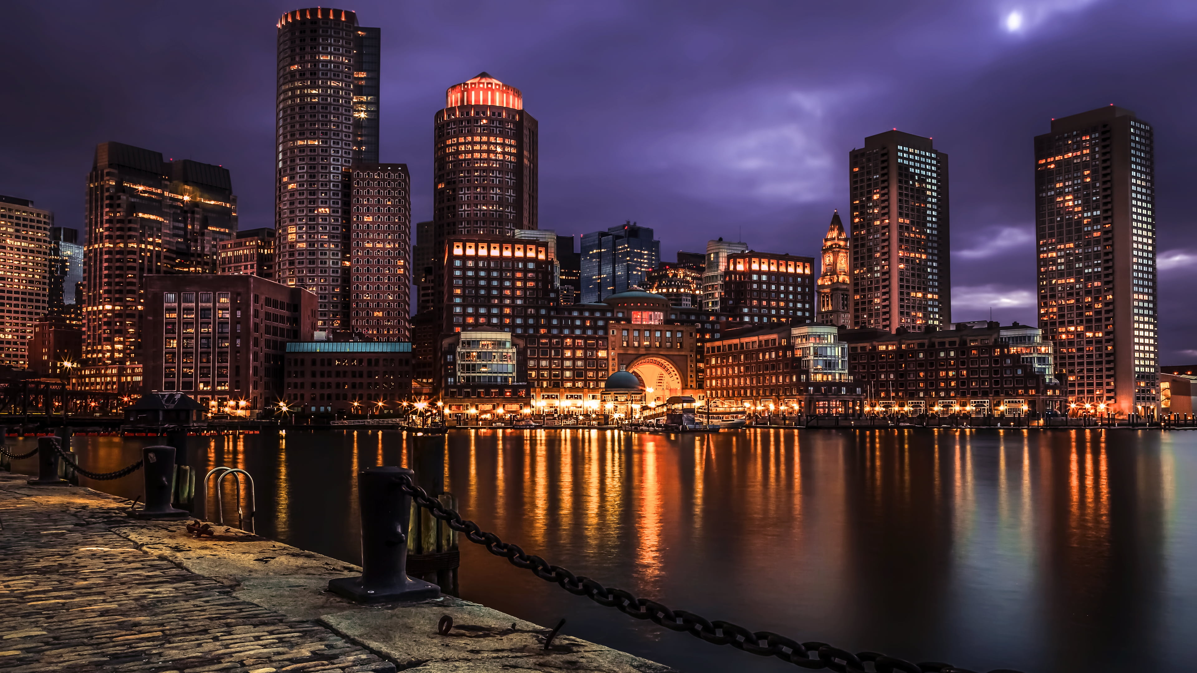 high-rise buildings, cityscape, USA, night, landscape