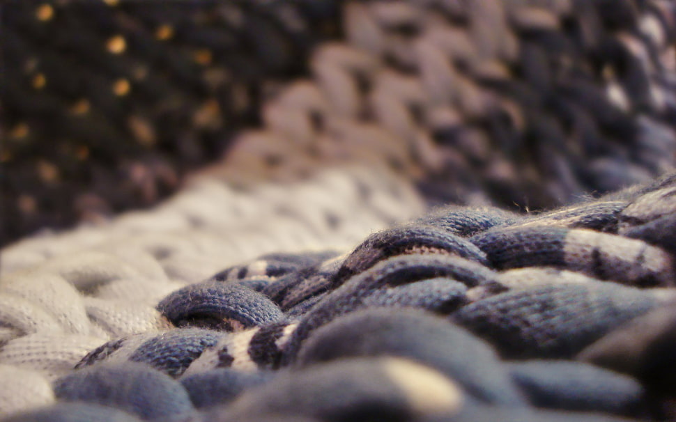 black and white knitted textile, cords, ropes, macro, fabric HD wallpaper