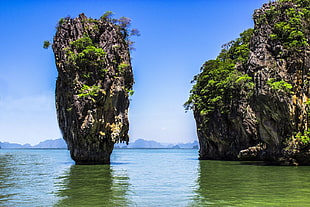 rock formation in water, Thailand, Thai, sea, sky HD wallpaper