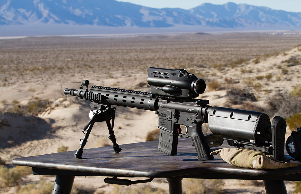 black assault rifle HD wallpaper