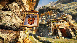 brown wooden signage, The Elder Scrolls V: Skyrim HD wallpaper
