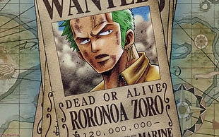 One Piece Roronoa Zoro Wanted poster, One Piece, anime, Roronoa Zoro