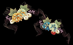 two green, white and blue floral digital art