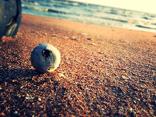 white ball on beach sand
