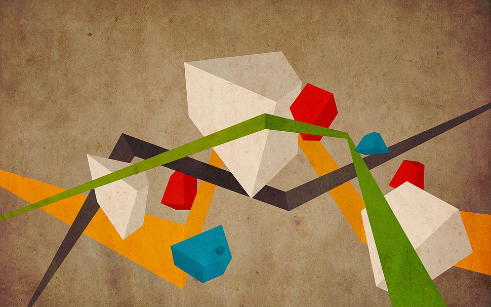 white, green, orange, and blue abstract illustration HD wallpaper