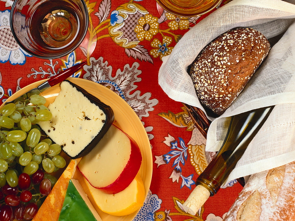 Cheese,  Grapes,  Bread,  Wine HD wallpaper
