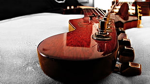 brown guitar headstock, guitar, Fender, musical instrument