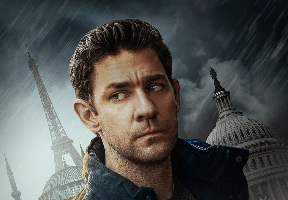 man in black collared top with eiffel tower background HD wallpaper