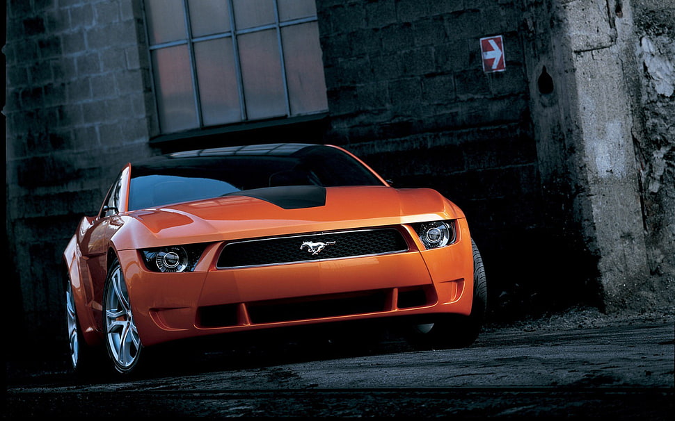 orange Ford Mustang, Ford Mustang, orange cars, car, vehicle HD wallpaper