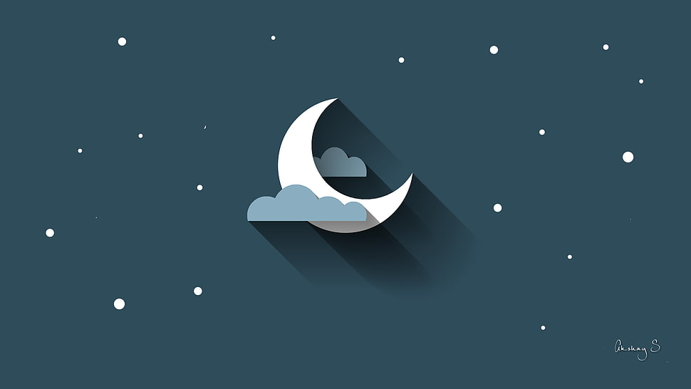 crescent moon illustration, Flatdesign, digital art, minimalism HD wallpaper