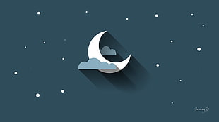 crescent moon illustration, Flatdesign, digital art, minimalism