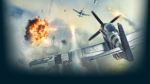 white and gray fighter planes attacking scenario digital wallpaper
