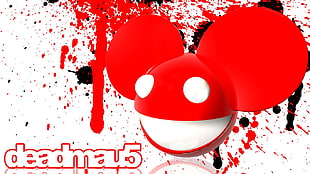 red and white heart print textile, deadmau5, paint splatter, music