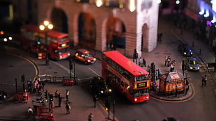 buses, vehicle, London, tilt shift