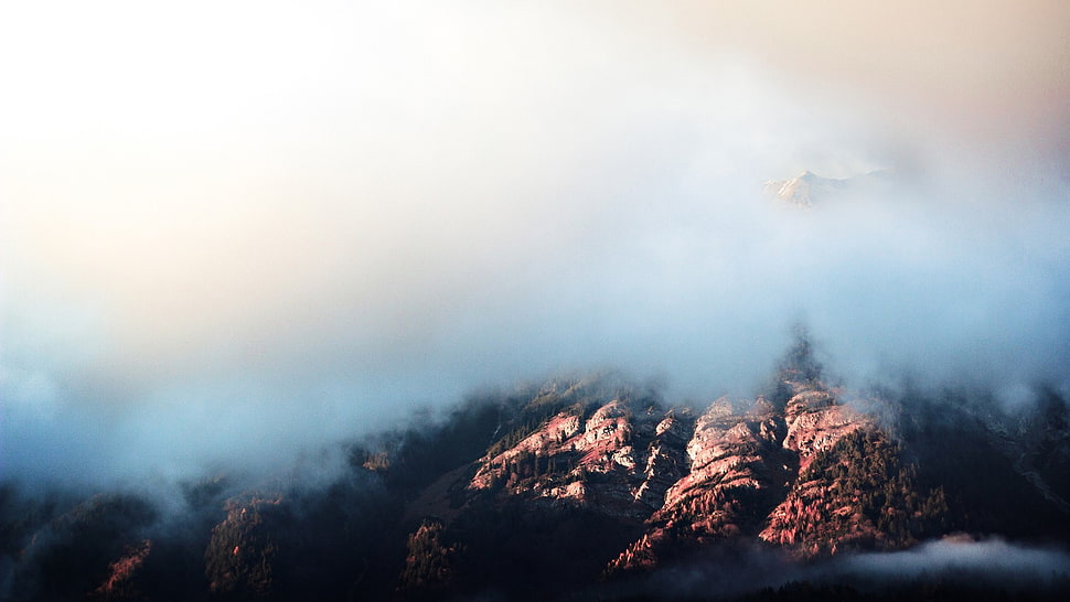 rock mountain, clouds, mountains, landscape, nature HD wallpaper