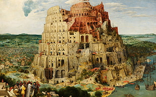 beige building painting, Tower of Babel, Pieter Bruegel , classic art, tower