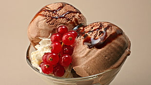 chocolate ice cream with red cherry, food, dessert, ice cream