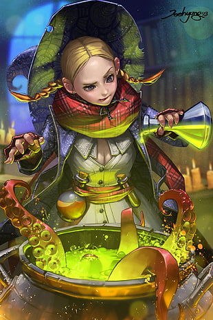 yellow-haired female anime character digital wallpaper, fantasy art