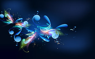 digital wallpaper of blue and green floewrs