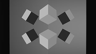 six 3D cubes illustration, cube, symmetry, monochrome