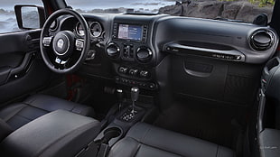 black car interior, Jeep Wrangler, car, vehicle, car interior