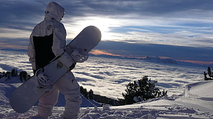 white snowboard, snow, snowboarding, mountains
