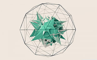 green and white geometric decor, abstract, digital art, white background, simple background