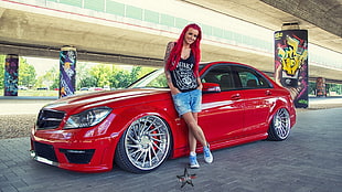 red Mercedes-Benz sedan, Mercedes-AMG, model, redhead, red cars
