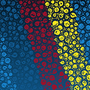 blue, yellow, and red doodle graphic wallpaper, tapet, material style, simple, colorful