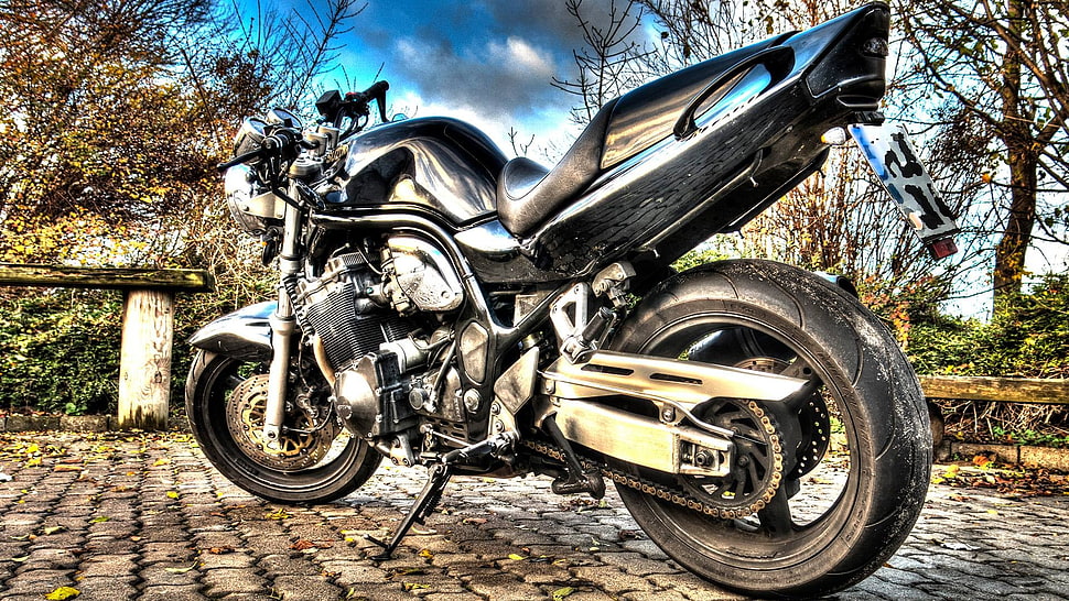 black naked motorcycle, Suzuki, motorcycle, HDR HD wallpaper