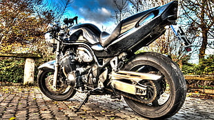 black naked motorcycle, Suzuki, motorcycle, HDR