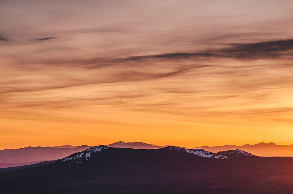 silhouette of mountain, Mountains, Field, Sky HD wallpaper
