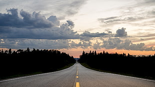 asphalt road, road, sunset