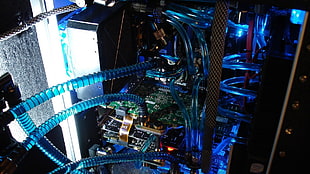 blue gaming computer tower, computer