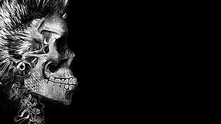 skull graphics wallpaper, skull, artwork, black background, simple background