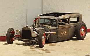vintage black and brown vehicle, Rat Rod