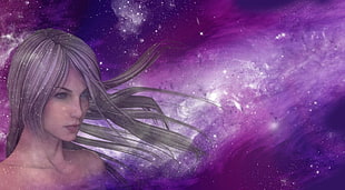 gray hair woman looking at the galaxy painting screenshot