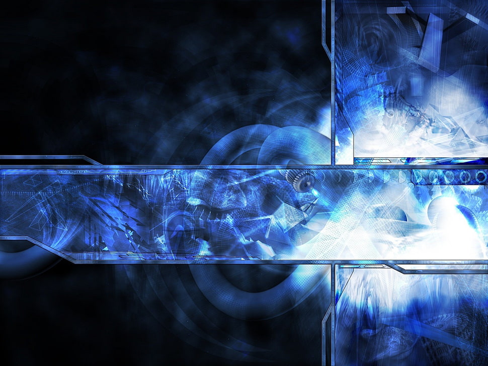 blue and white glass table decor HD wallpaper