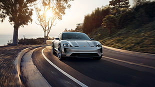 silver coupe, Porsche Mission E Cross Turismo, electric cars, Concept HD wallpaper