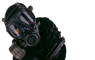 person wearing black gas mask HD wallpaper